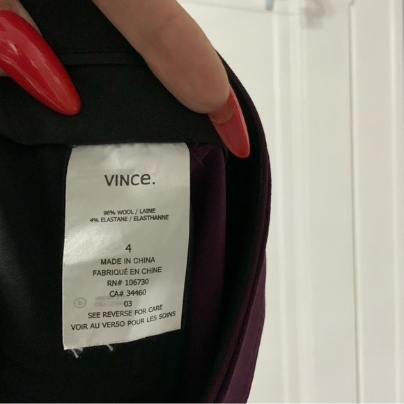 Vince Front Seam Ponte Pants Stretch Ankle Cropped Wool Blend Plum Size 4 - Picture 3 of 5